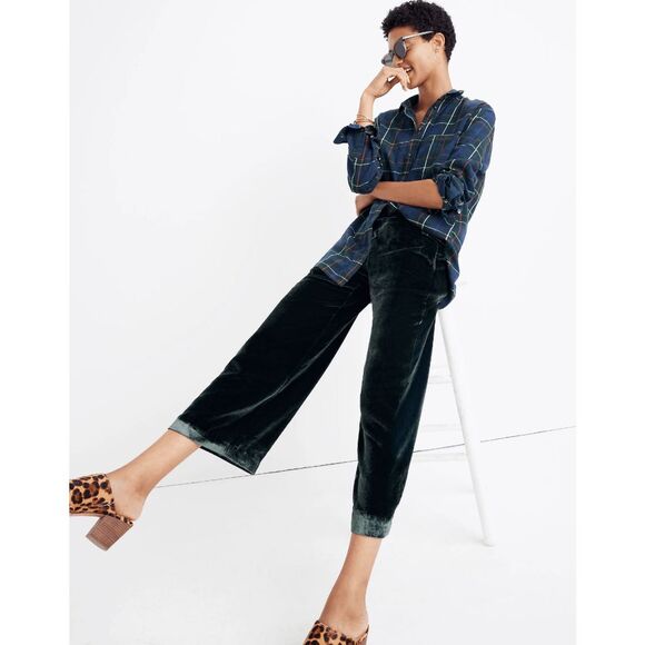 Madewell Smoky Spruce Green Velvet Huston Pull-On Crop Pants M NWT - Picture 8 of 11